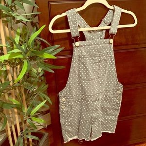 American Eagle polka dot overall jean shorts